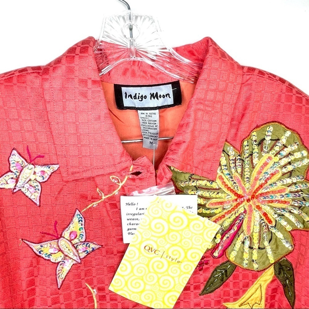 Indigo Moon Cotton Jacket Floral Embroidery Beaded - Picture 8 of 8